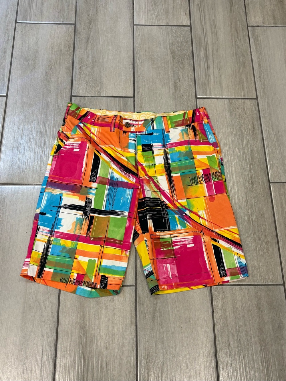 Loudmouth Men's Flat Front Golf Shorts Multi Paisley Purple Size 36